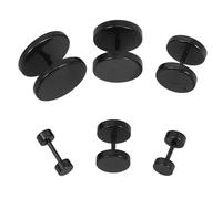 Abaodam Men’s Black Titanium Steel Earrings Set 6 Pairs Punk Style Ear Studs and Tunnel Gauges 3mm-14mm Small Stone Plugs for Casual and Everyday Wear