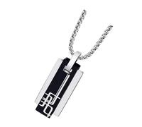Abaodam Men’S Geometric Square Titanium Steel Necklace with Black 3Mm Pearl Chain 60Cm - Men Pendant Chain Necklace for Everyday Wear and Casual Outfits