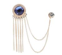 Abaodam Men’S Suit Lapel Pin Brooch with Gold Chain and Blue Sapphire Gemstone, Decorative Hanging Brooch Pin for Formal Wear and Wedding Accessories