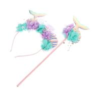 Abaodam Mermaid Cosplay Headband and Wand Set for Sequin Hairband with Fairy Wand Costume Prop for Birthday Fancy Dress and Holiday Parties Mermaid Theme Accessories
