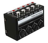 Abaodam Mini Audio Mixer 4 Input 1 Output Stereo Mix, Passive Mixing Console with Individual Volume Control for Desktop Computer and Laptop, Black Unpowered Mixer for Small Stage Club