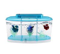 Abaodam Mini Fish Tank with Self-cleaning Feature and Easy Installation, Blue Plastic Square Aquarium with Three Grid Design, Desktop Fish Tank for Home or Shop Use