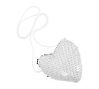 Abaodam Mini Glitter Heart-Shaped Crossbody Purse, Silver Sequin Messenger Bag with Long Strap, Small Coin Purse Suitable for Travel and Everyday Use