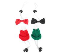 Abaodam Mini Woolen Yarn Pet Hats 4Pcs Set with Elastic Band, Red Green Christmas Caps and Large Bow Ties for Hamsters, Reptiles, and Small Animals Festive Decoration