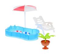 Abaodam Miniature Dollhouse Pool Set Beach Chair and Sun Umbrella, Play Pool Model Miniature Accessories and Garden Decorations for Dollhouse Beach Party