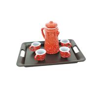 Abaodam Miniature Kettle and Cups with Black Tray Small House Furniture Accessory for Fairy House Decor Creative Dollhouse Ornament for Afternoon Tea Play and Decoration Kettle Cups