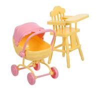 Abaodam Miniature Stroller Playset Doll Highchair Realistic Doll Stroller Nursery Accessories for Pretend Play Compact Design for Spaces Material Encourages Social Skills Skill Development