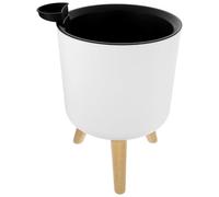 Abaodam Modern Plastic Flower Pot with Wooden Legs, White Indoor Planter | ABS Liner and Wood Base, Indoor or Outdoor Display, for House Plants and Rose Bouquets