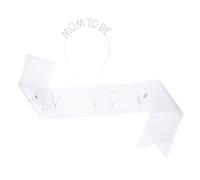 Abaodam Mom to Be Sash and Rhinestone Tiara Crystal Headband Set, White Maternity Shower Accessories for Pregnant Women, Elegant 2pcs Celebration Outfit