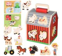 Abaodam Montessori Wooden Farm Set for Age Stem Building with Smooth Edged Animal Figures Educational Preschool Activity for Boys and Indoor Outdoor Play