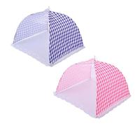 Abaodam Multi-Purpose Folding Food Covers Set, 12-Inch Breathable Mesh Food Tents for Indoor and Outdoor Dining, Blue and Pink Checkered Pattern, 2 Pieces