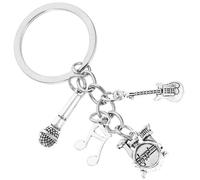 Abaodam Music Band Themed Mini Bass Guitar and Drum Set Pendant Keychain with Microphone and Music Note for Backpack Keyring for Guitar and Bass Players