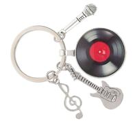 Abaodam Music Lover Keychain with Vinyl Record, Mini Guitar Pendant Microphone Charm - Vintage Music-themed Keyring for Backpacks and Music Party Favors