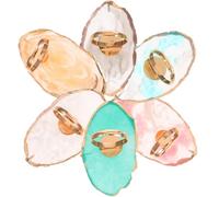 Abaodam Nail Art Ring Palettes 6Pcs Resin Mixing Trays with Agate Gold Edge, White Pink Gray Blue Green Beige for Professional Nail Tech and Gel Polish