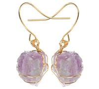 Abaodam Natural Amethyst Crystal Drop Earrings for Women Irregular Rough Stone Dangle Earrings with Gold Wire Wrap Suitable for Party and Daily Wear