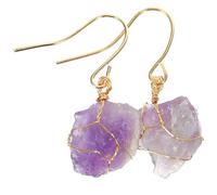 Abaodam Natural Amethyst Crystal Earrings for Women Handmade Irregular Raw Stone Dangle Earrings with Gold Wire Wrapping for Party and Daily Wear