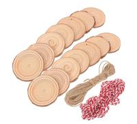Abaodam Natural Wood Discs and Christmas Decorations 30 Pcs with Predrilled Hole and Smooth Surface, Rustic Round Wood Circles Includes Jute and Cotton Strings for Crafts for DIY Projects
