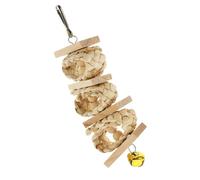 Abaodam Natural Wooden Parrot Chewing for Small Parrots Easy to Install Practical Bird Cage Accessory with Beige Corn Leaf and Bell Foraging Hanging