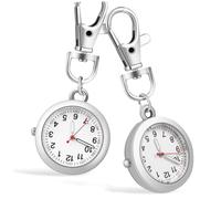 Abaodam Nurse Clip-on Pocket Watches Silver Stainless Steel Keychain Buckle Design 2 Pcs with Luminous Pointer Portable Pendant Watches for Staff and Doctors