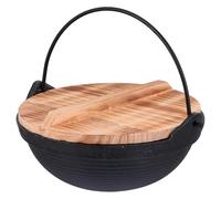 Abaodam Outdoor Cast Iron Sukiyaki Hot Pot 20Cm with Cedar Lid for Hiking and Individual Use