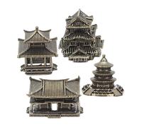 Abaodam Pagoda with 4pcs Architecture Chinese Set Figurines Vintage Brass Miniatures Oxidation Resistance Elegant Traditional Collectible Statues for and Bookshelf Feng Shui Decor