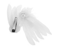 Abaodam Pearl Adorned White Swan Hair Clip Ballet Headpiece Side Clip with Fluffy Design for Women Dance and Party Accessory