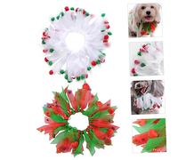 Abaodam PET Christmas Accessories 2 Pcs Ribbon Neck Collar Large Polyester Elastic Necklace for Cats and Dogs Festive Holiday Decoration