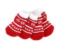 Abaodam Pet Cotton Socks Non-slip Rubber Bottom 4pcs Christmas Style Protect against Cold and Ice, Size S, Easy to Carry, Red Holiday Socks for Dog and Cat Paws