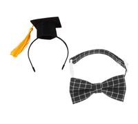 Abaodam Pet Graduation Cap and Bow Tie for Dogs and Cats Yellow Felt Hat with Black Plaid Bow Tie Photo Prop for Small Breeds Like Yorkie Poodle Chihuahua for Graduation Season and Theme