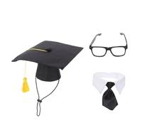 Abaodam Pet Graduation Cap and Neck Tie Set for Dogs and Cats, Black Tassel Dog Hat with Bow Tie, 3pcs Pet Graduation Costume Accessory for Birthday Party and Photo Shoot