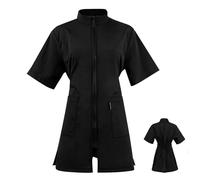 Abaodam Pet Grooming Smock for Women Black Medium Size Breathable Fiber Barber Jacket with Pockets Dog Cat Grooming Workwear Suitable for Professional Groomers