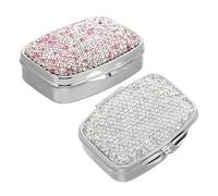 Abaodam Pill Case Medicine Holder 2pcs Rhinestone Mini with 2 Compartments, Portable Metal Bling Pill Organizer Compact Small for Travel and Daily Use for Purse and Pocket
