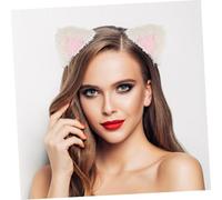 Abaodam Pink Cat Ears and Tail Set Faux Fur Cosplay Costume Accessories for Women Adults Lightweight Comfortable Headwear for Halloween Party Role Play