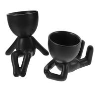 Abaodam Plant and 2pcs Ceramic Figurine Pots Human for Small, Sturdy No Odour Decorative Plants Cactus Home and Office Desk