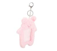 Abaodam Plush Keychain Card Sleeve with Visible Id Card Holder Pink Rabbit Design for Campus and Travel Use