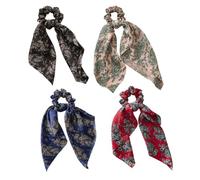 Abaodam Ponytail Holders with Printed Design Satin Ribbon 4 Pcs Hair Accessories Set Keeps Hair in Place and Easy to Outfits for Everyday Wear