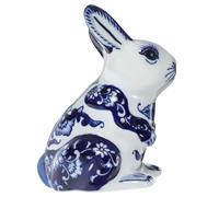 Abaodam Porcelain Pattern Ceramic Rabbit Ornament Blue and White Bunny Figurine Decorative Indoor Statue for Home and Office