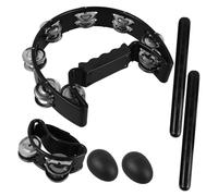 Abaodam Portable Hand Bell and Foot Bell Percussion Instrument Combo Hand Shaking Eggs and Tambourine Props for Music Bands and Rhythm Dance