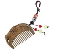 Abaodam Portable Mini Sandalwood Hair Comb with Carved Lotus and Fish Pattern, Woven Hanging Cord, Vintage Oriental Style, for Travel and Home Salon Use