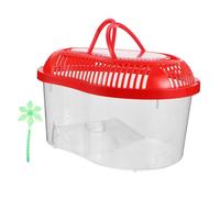 Abaodam Portable Red Plastic Reptile Terrarium with Enclosed Lid and Sunbathing Platform Turtle and Betta Fish Tank Carrier with Handle for Small Pets Transport and Outdoor Use