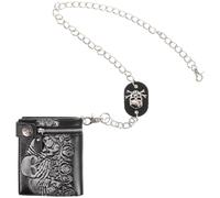 Abaodam Punk Leather Wallet with Chain Gothic Rose Skeleton Design Unisex Leather Chain Wallet Purse Black Vertical Biker Halloween Accessory