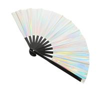 Abaodam PVC Bamboo Frame Large Folding Handheld Rave Fan for Festival Party Lightweight Hand Fan with Vibrant Colors Wedding and Dance Accessory