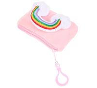 Abaodam Rainbow Plush Card Wallet Keychain for Mini Square Candy Color Coin Purse with Key Ring Pink Small Organizer for Students Backpack Charm
