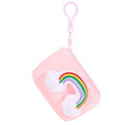 Abaodam Rainbow Plush Coin Purse Keychain for, Mini Square Candy Color Card Holder Wallet with Key Ring, Pink Small Change Pouch for School and Daily Use