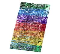 Abaodam Rainbow Tinsel Foil Table Skirt with Scimitar Shape, Plastic Material, Easy Installation and Cleaning, for Birthday Party Decorations and Shower Table Settings