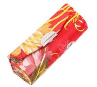 Abaodam Red Lipstick Organizer Case Portable Embroidered Cosmetic Pouch with Builtin Mirror Vintage Elegant Silk and Stainless Steel for Traveling Women