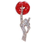 Abaodam Red Metal Lip Brooch Pin for Women Rhinestone Shawl Pin Accessory for Coats Sweaters Hats and Backpacks
