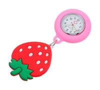 Abaodam Red Strawberry Nurse Pocket Watch, Luminous Stretchable Silicone Fob with Stainless Steel Clip, Lovely Delicate Design for Doctors and Nurses