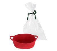 Abaodam Red Woven Basket with Cellophane Wrap and Ribbon, Cotton Rope Shower Basket with Handles, Decorative Storage Organizer for Newborns and First Birthday Presents
