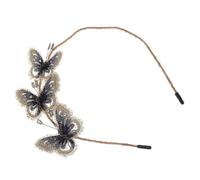 Abaodam Retro Brown Fabric Hairband with Embroidered Butterflies, Nylon and Iron Material, Decorative Party Hair Decor, for Stage Performance and Costume Play Accessory